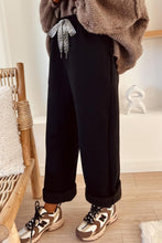 Load image into Gallery viewer, Black Fleece Lined Leopard Drawstring Elastic Waist Solid Pants
