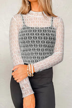 Load image into Gallery viewer, &quot;WAITLIST&quot; Beige Sheer Mesh Patterned Lettuce Trim Slim Long Sleeve Top
