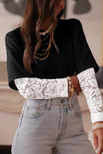 Load image into Gallery viewer, Black Lace Long Sleeve Insert Drop Shoulder Tee
