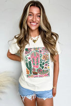 Load image into Gallery viewer, &quot;WAITLIST&quot; White Western Boot Flower Print Crew Neck Loose Tee
