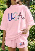Load image into Gallery viewer, Light Pink USA Patriotic Sequin Set
