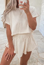 Load image into Gallery viewer, Beige 2pcs Cropped Tee and Ruffle High Waist Skort Set
