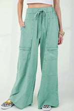 Load image into Gallery viewer, &quot;WAITLIST&quot; Mint Green Mineral Wash Exposed Seam Drawstring High Waist Wide Leg Cargo
