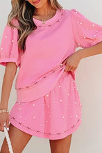 Load image into Gallery viewer, &quot;WAITLIST&quot; Pink Contrast Bow Trim Pearl Puff Sleeve Blouse and Skort 2pcs Set
