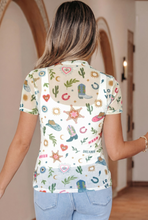 Load image into Gallery viewer, White Western Print Mesh Top
