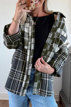 Load image into Gallery viewer, Black Plaid Print Textured Knit Buttoned Shacket
