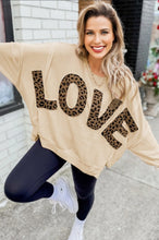 Load image into Gallery viewer, Parchment Oversize Leopard LOVE Patched Graphic Round Neck Casual Sweatshirt
