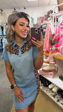 Load image into Gallery viewer, Denim Color Block Leopard Dress
