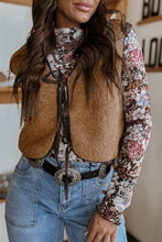 Load image into Gallery viewer, Light French Beige Contrast Trim Tie Front Sherpa Vest
