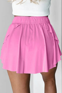 Pink Drawstring High Waist Lined Tennis Skorts