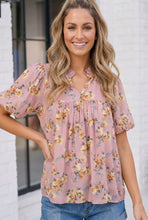 Load image into Gallery viewer, Dusty Rose Floral Ruffle Neck Babydoll Blouse
