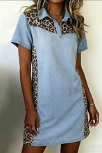 Load image into Gallery viewer, Denim Color Block Leopard Dress
