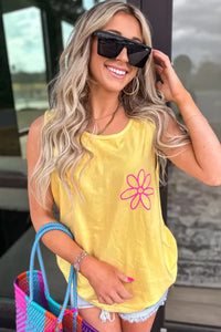 "WAITLIST" Yellow Cream Flower Graphic Casual Tank Top