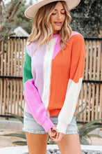 Load image into Gallery viewer, Desert Gold Color Block Textured Knit Drop Shoulder Loose Fit Sweater
