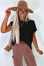 Load image into Gallery viewer, Black Solid Color Sweater Tee with Side Slits
