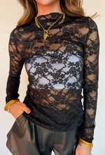 Load image into Gallery viewer, Black Sheer Floral Lace Top
