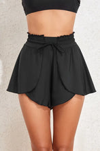 Load image into Gallery viewer, Black Frilly High Waist Petal Wrap Swim Shorts
