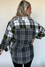 Load image into Gallery viewer, Black Plaid Print Textured Knit Buttoned Shacket
