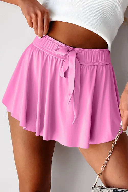 Pink Drawstring High Waist Lined Tennis Skorts