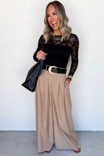 Load image into Gallery viewer, Black Lace Crochet Mesh Patched Slim Fit Long Sleeve Top
