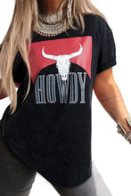 Load image into Gallery viewer, Black Western HOWDY Steer Head Print Side Slits Loose Fit T Shirt
