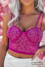 Load image into Gallery viewer, Rose Rhinestone Double Spaghetti Strap Crop Top
