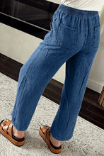Load image into Gallery viewer, Sail Blue Mineral Wash Drawstring Waist Loose Straight Denim Pants
