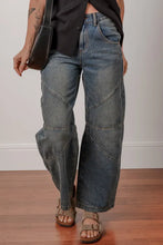 Load image into Gallery viewer, Sail Blue Exposed Stitching Loose Straight High Waist Jeans
