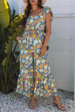 Load image into Gallery viewer, Yellow Floral Allover Print Shirred Cut Out High Waist Jumpsuit
