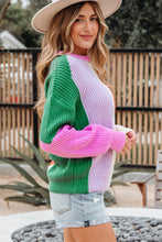 Load image into Gallery viewer, Desert Gold Color Block Textured Knit Drop Shoulder Loose Fit Sweater
