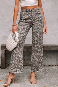 Gray Leopard Print Pocketed Loose Fit Denim Overall Dress