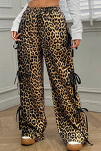 Load image into Gallery viewer, Brown Leopard Print Bow Tie Drawstring Elastic Waist Loose High Waist Pants
