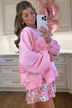 Load image into Gallery viewer, Bonbon Lace Insert Bow Embroidered Exposed Seam Sweatshirt
