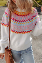 Load image into Gallery viewer, White Ethnic Geometric Colorblock Print Drop Shoulder Sweater

