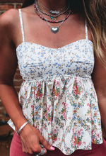 Load image into Gallery viewer, White Contrast Floral Spaghetti Tank
