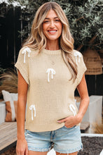 Load image into Gallery viewer, Parchment Bowknot Applique Cap Sleeve Sweater
