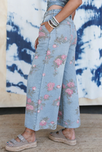 Load image into Gallery viewer, Sky Blue Floral Print Bootcut Jeans
