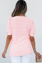 Load image into Gallery viewer, Pink Flower Geometric Textured Button Short Sleeve Top
