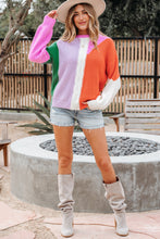 Load image into Gallery viewer, Desert Gold Color Block Textured Knit Drop Shoulder Loose Fit Sweater
