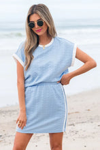 Load image into Gallery viewer, Beau Blue Contrast Trim Textured Crewneck Tee and Pocketed Skirt Set
