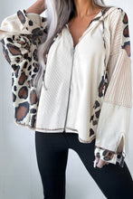 Load image into Gallery viewer, Apricot Oversized Leopard Contrast Mixed Texture Patchwork Zip Up Drop Shoulder Hoodie
