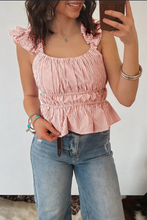 Load image into Gallery viewer, Pink Stripe U Neck Ruffle Tank
