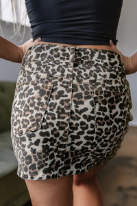"WAITLIST" Khaki Leopard Denim Mini Skirt