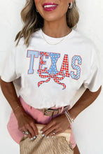 Load image into Gallery viewer, &quot;WAITLIST&quot; White Independence Day TEXAS Bow Printed T Shirt
