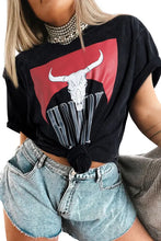 Load image into Gallery viewer, Black Western HOWDY Steer Head Print Side Slits Loose Fit T Shirt
