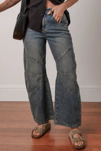 Load image into Gallery viewer, Sail Blue Exposed Stitching Loose Straight High Waist Jeans
