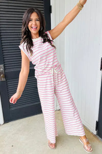 "WAITLIST" Rose Stripe Casual Wide Leg 2pcs Pants Set