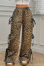 Load image into Gallery viewer, Brown Leopard Print Bow Tie Drawstring Elastic Waist Loose High Waist Pants

