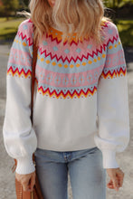 Load image into Gallery viewer, White Ethnic Geometric Colorblock Print Drop Shoulder Sweater
