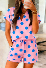 Load image into Gallery viewer, Pink Polka Dot V Neck Tee Short Set

